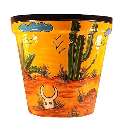 slide 1 of 1, Blue Orange Pottery Yellow Desert Planter, MED