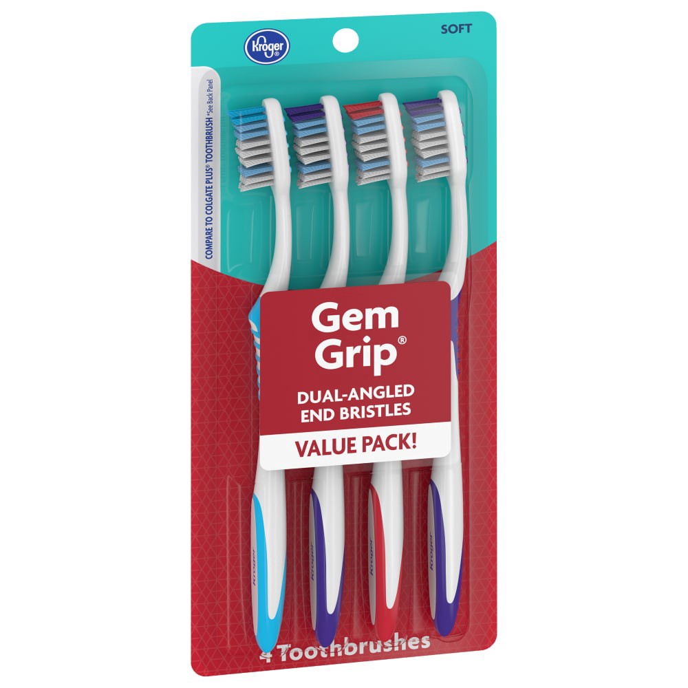 slide 4 of 4, Kroger Gem Grip Toothbrush, 4 ct