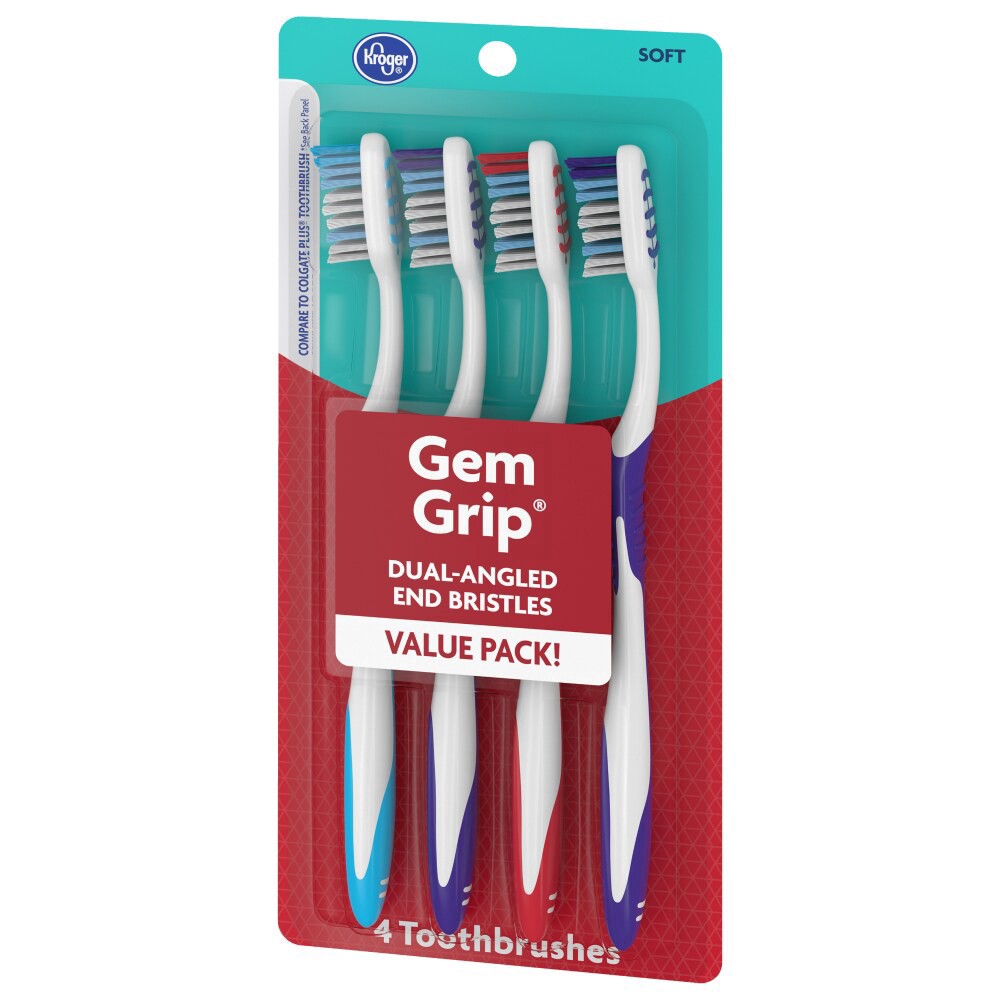 slide 2 of 4, Kroger Gem Grip Toothbrush, 4 ct