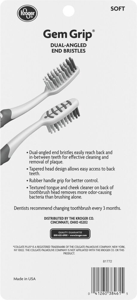 slide 3 of 4, Kroger Gem Grip Toothbrush, 4 ct