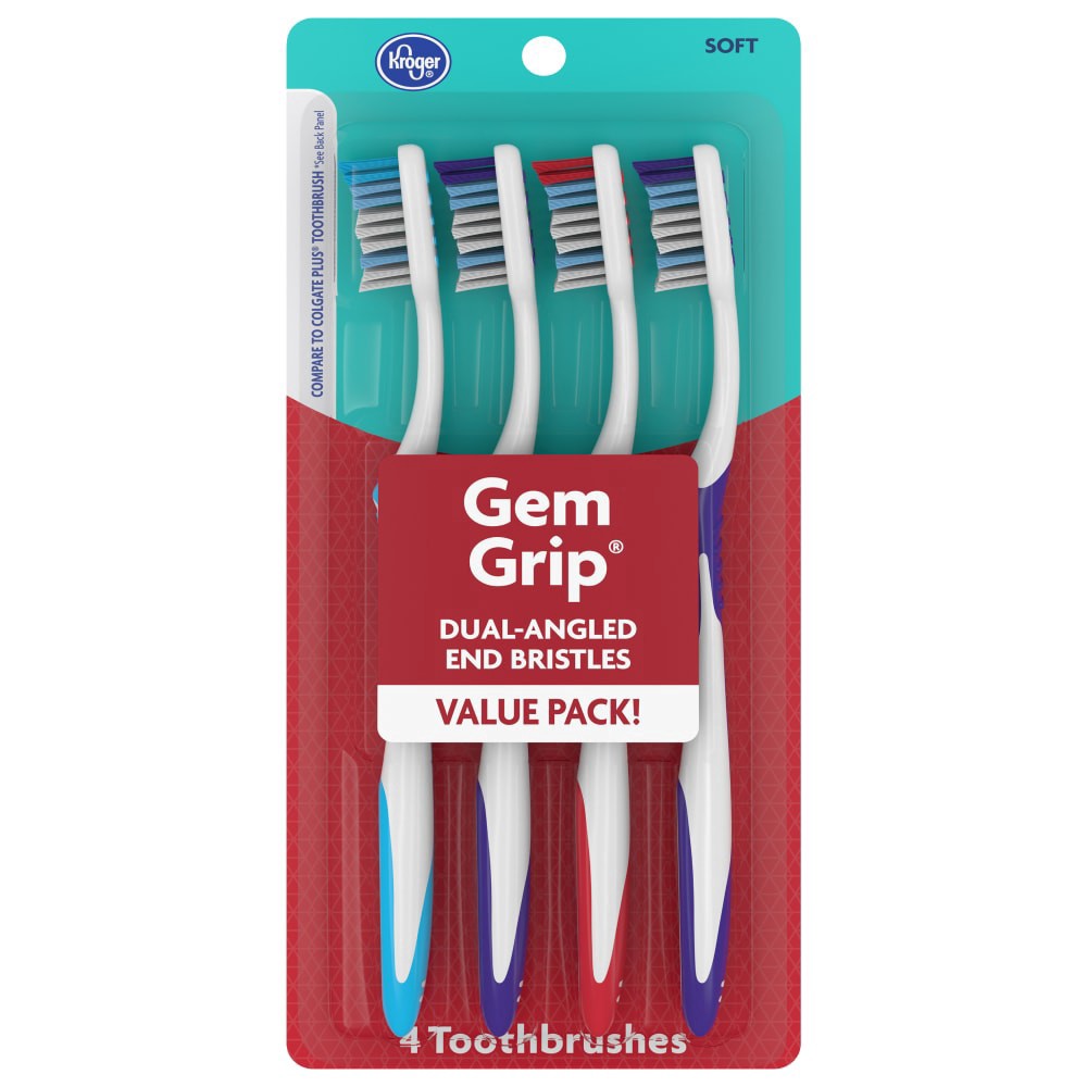 slide 1 of 4, Kroger Gem Grip Toothbrush, 4 ct