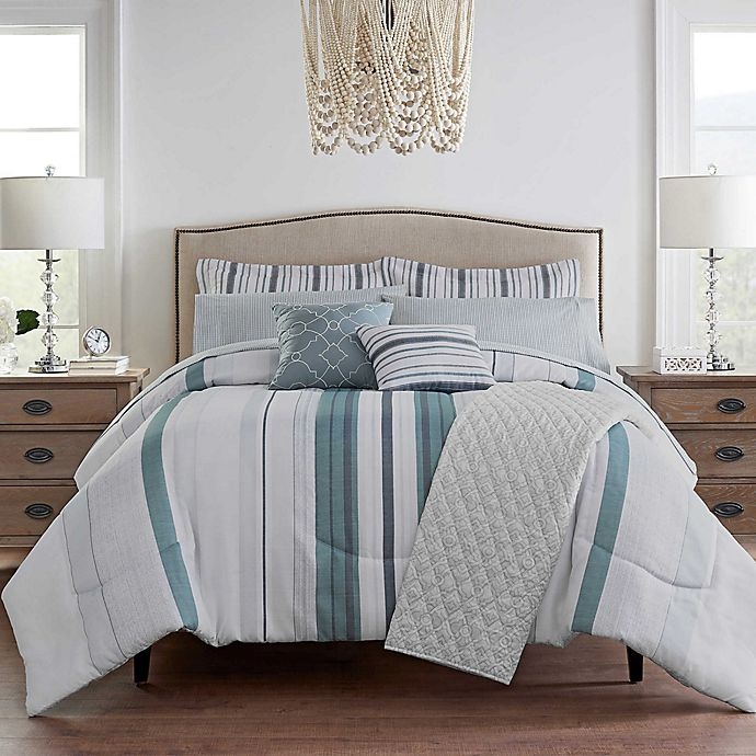 slide 1 of 8, Waverly Forever Stripe Queen Comforter Set - Blue, 10 ct