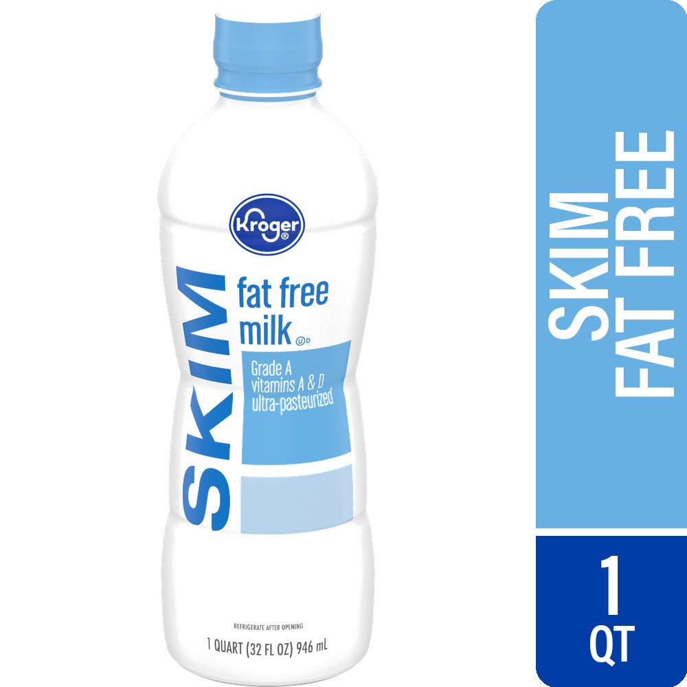 slide 1 of 4, Kroger Fat Free Skim Milk, 1 qt