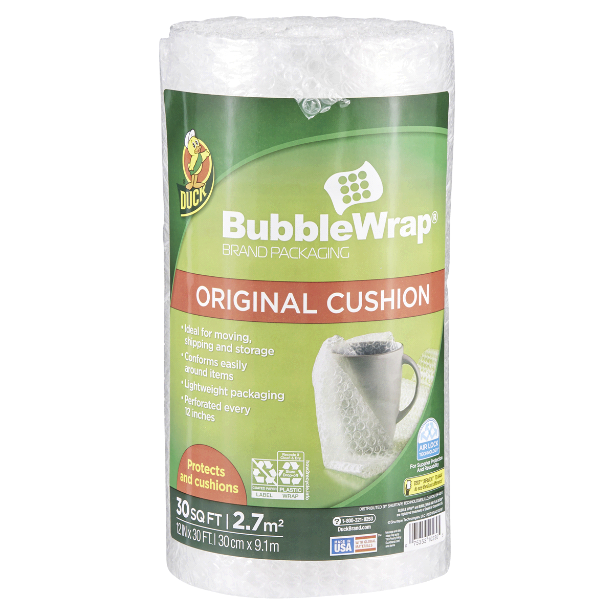 slide 1 of 1, Duck Original Bubble Wrap Cushioning Clear, 30 ft x 12 in