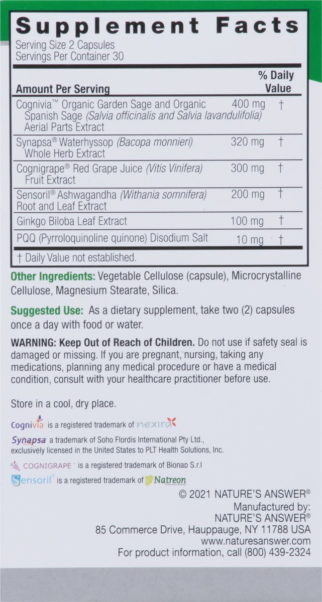 slide 7 of 9, Nature's Answer CogniMAX Vegetarian Capsules, 60 ct