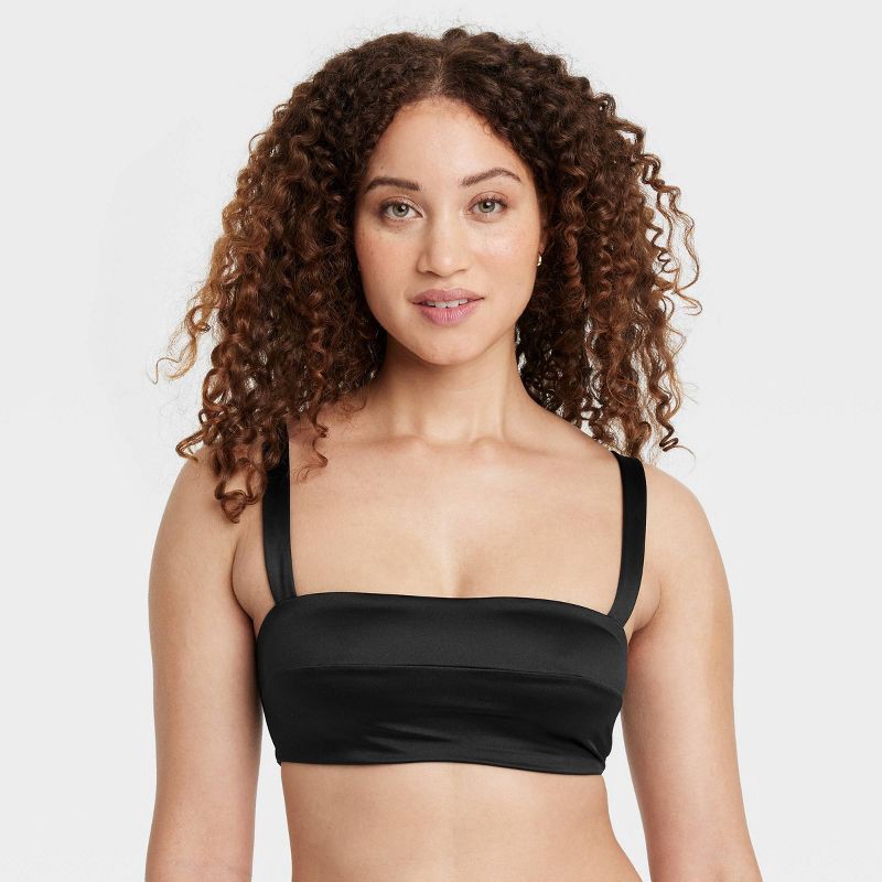 slide 1 of 5, Women's Satin Squareneck Lingerie Bralette - Auden™ Black M: Soft Cup, Wireless, Wide Straps, Pullover, 1 ct