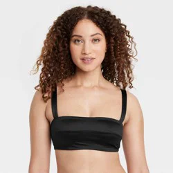 Women's Satin Squareneck Lingerie Bralette - Auden™ Black M: Soft Cup, Wireless, Wide Straps, Pullover