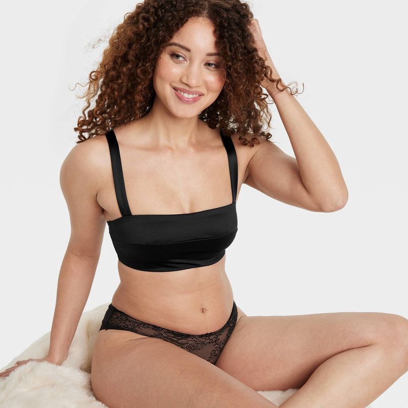slide 3 of 5, Women's Satin Squareneck Lingerie Bralette - Auden™ Black L: Wireless Soft Cup, Wide Straps, Pullover, 1 ct