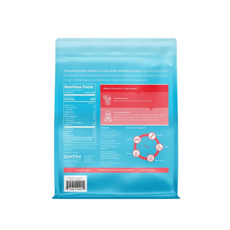 slide 2 of 7, Oath Nutrition 18 Servings Clear Protein Powder - Icy Blue Raspberry: Gluten-Free Whey Isolate, 18 servings