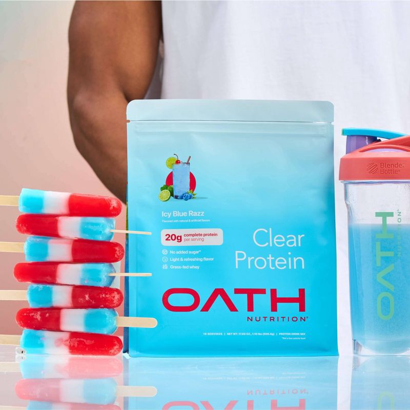 slide 6 of 7, Oath Nutrition 18 Servings Clear Protein Powder - Icy Blue Raspberry: Gluten-Free Whey Isolate, 18 servings