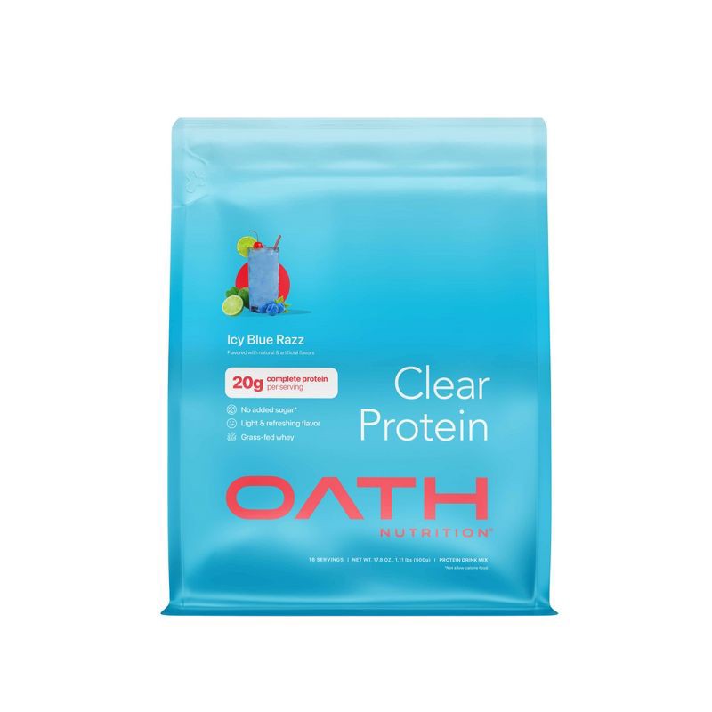 slide 1 of 7, Oath Nutrition 18 Servings Clear Protein Powder - Icy Blue Raspberry: Gluten-Free Whey Isolate, 18 servings