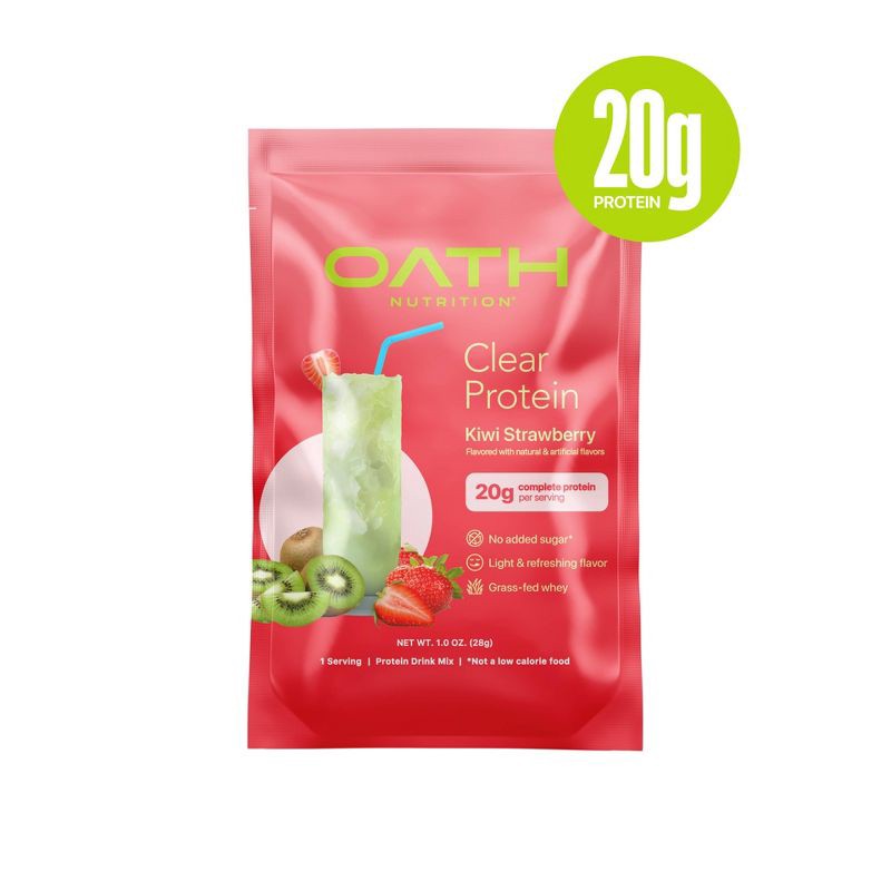 slide 1 of 3, Oath Nutrition Single Serve Clear Protein Powder - Kiwi Strawberry: Gluten-Free Whey Isolate, 1 ct