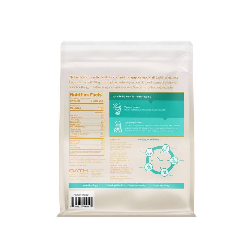 slide 2 of 7, Oath Nutrition 18 Servings Clear Protein Powder - Coconut Colada: Gluten-Free Whey Isolate, 18 servings