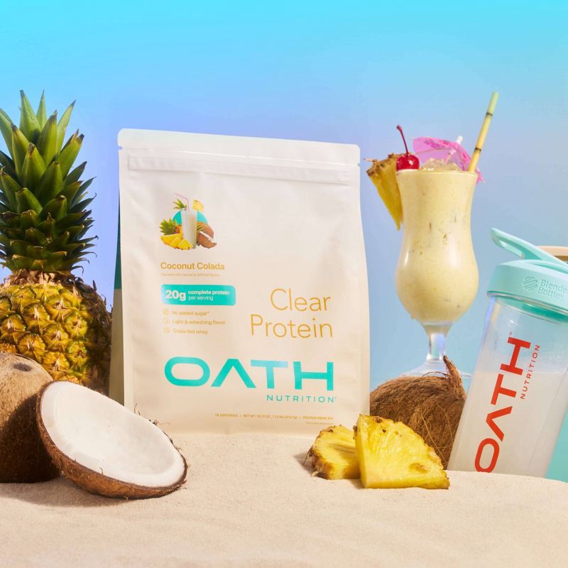 slide 4 of 7, Oath Nutrition 18 Servings Clear Protein Powder - Coconut Colada: Gluten-Free Whey Isolate, 18 servings