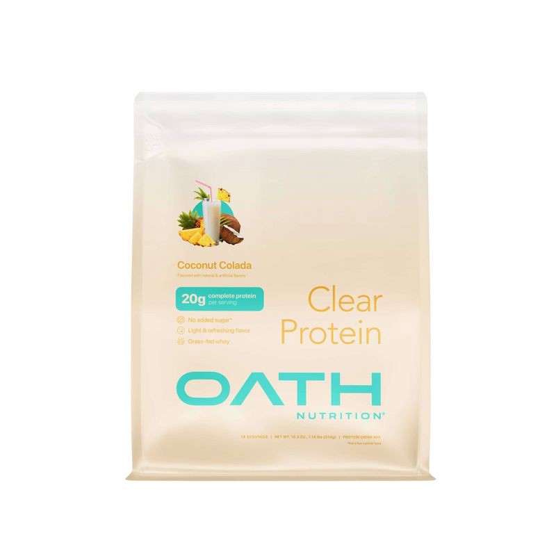 slide 1 of 7, Oath Nutrition 18 Servings Clear Protein Powder - Coconut Colada: Gluten-Free Whey Isolate, 18 servings