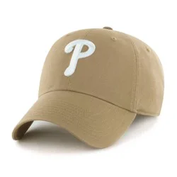 MLB Philadelphia Phillies Khaki Clean Up Hat: Adjustable Cotton Baseball Cap