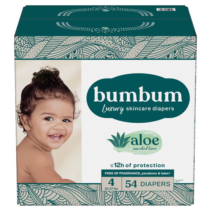 slide 14 of 14, bumbum Luxury Skincare Disposable Diapers - Size 4 - 54ct, 4 x 54 ct