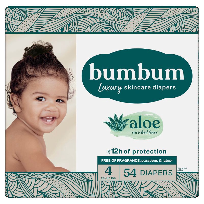 slide 11 of 14, bumbum Luxury Skincare Disposable Diapers - Size 4 - 54ct, 4 x 54 ct