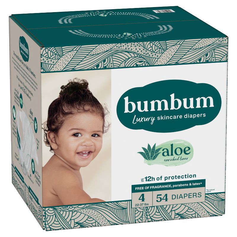slide 12 of 14, bumbum Luxury Skincare Disposable Diapers - Size 4 - 54ct, 4 x 54 ct