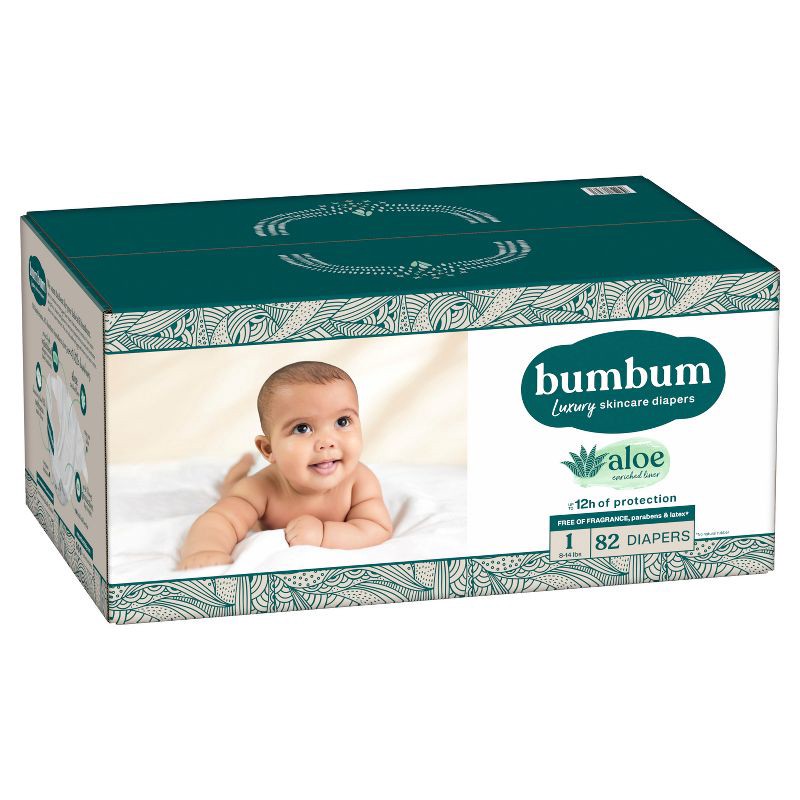 slide 12 of 14, bumbum Luxury Skincare Disposable Diapers - Size 1 - 82ct, 1 x 82 ct