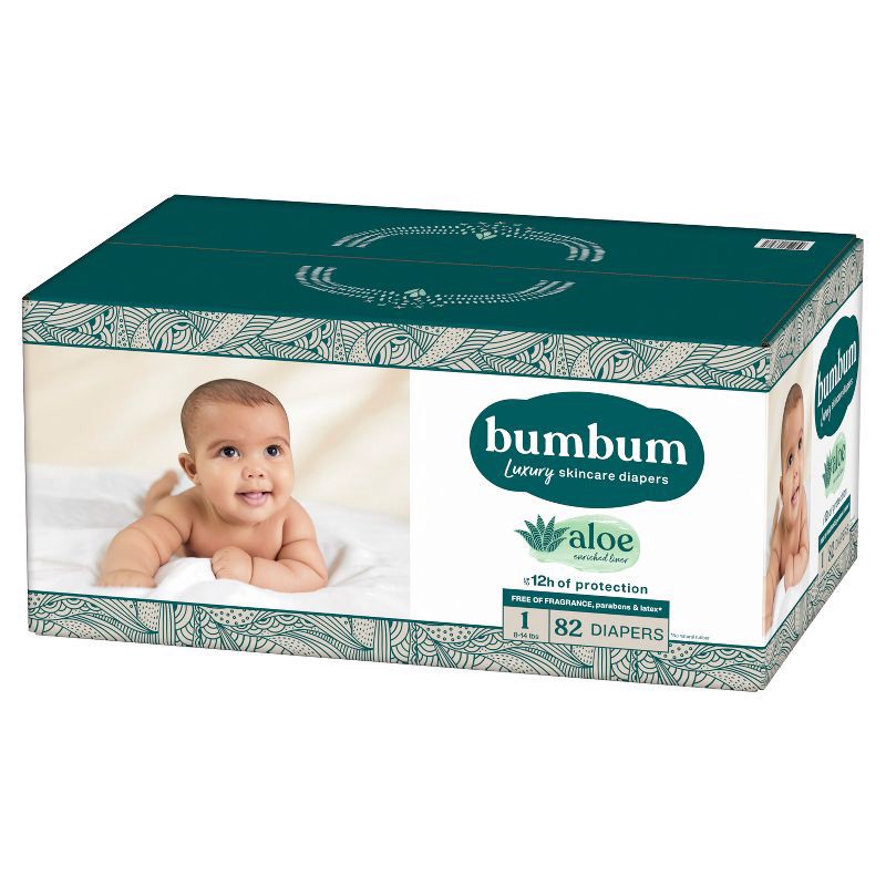 slide 13 of 14, bumbum Luxury Skincare Disposable Diapers - Size 1 - 82ct, 1 x 82 ct