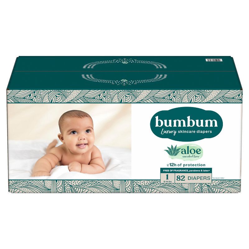 slide 14 of 14, bumbum Luxury Skincare Disposable Diapers - Size 1 - 82ct, 1 x 82 ct