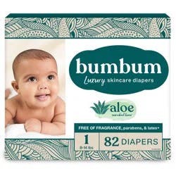 bumbum Luxury Skincare Disposable Diapers - Size 1 - 82ct: Baby Diaper for 8 to 14 lbs Infants, Soft Polypropylene Material