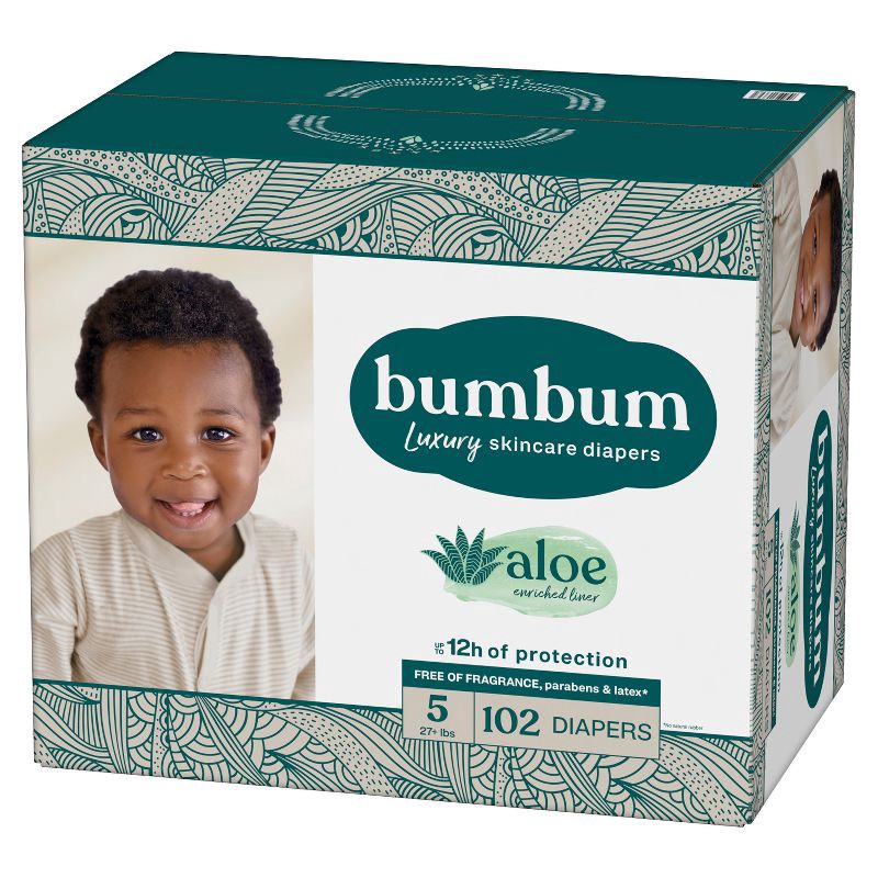 slide 11 of 14, bumbum Luxury Skincare Disposable Diapers - Size 5 - 102ct, 5 x 102 ct