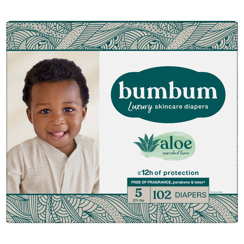 slide 12 of 14, bumbum Luxury Skincare Disposable Diapers - Size 5 - 102ct, 5 x 102 ct