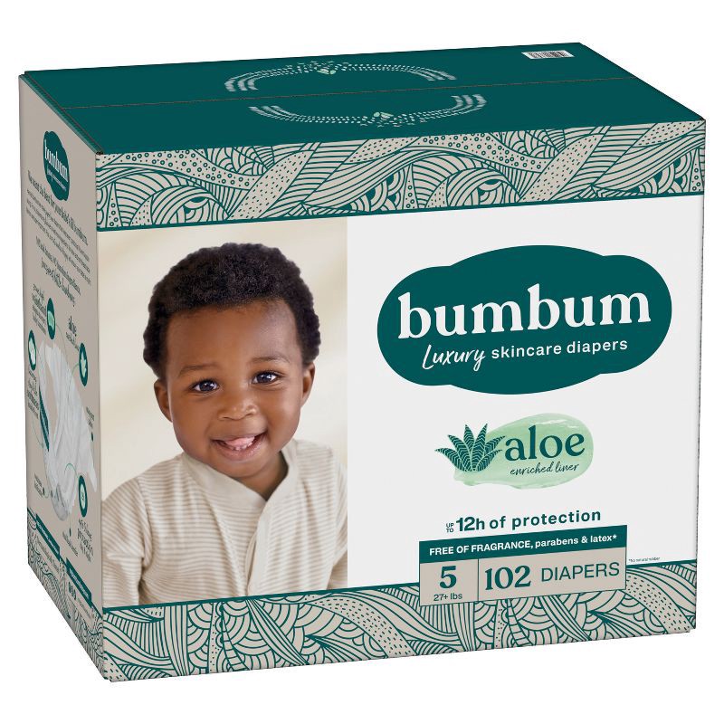 slide 13 of 14, bumbum Luxury Skincare Disposable Diapers - Size 5 - 102ct, 5 x 102 ct