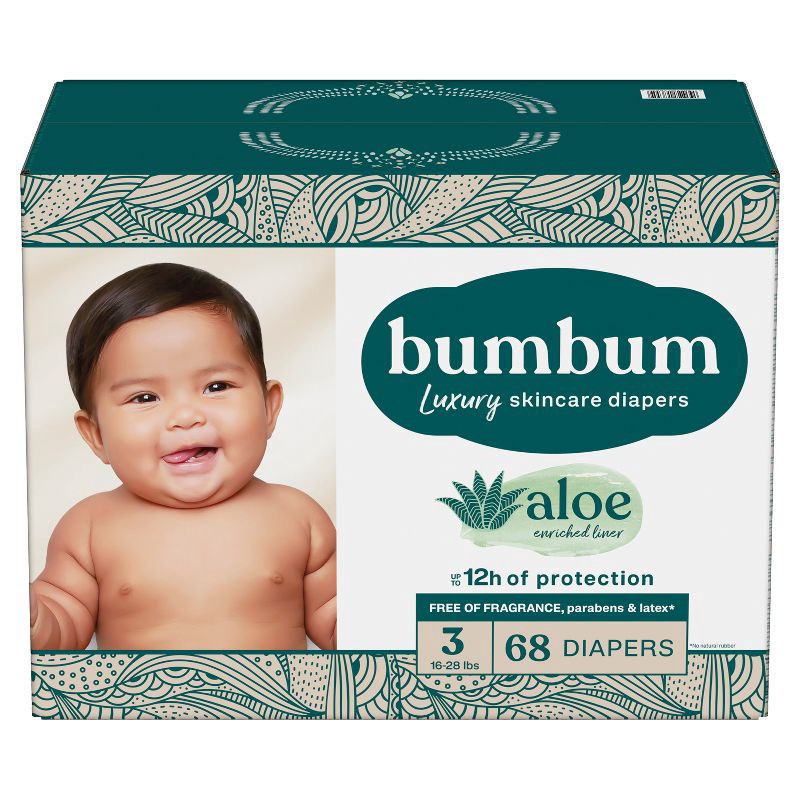 slide 14 of 14, bumbum Luxury Skincare Disposable Diapers - Size 3 - 68ct, 3 x 68 ct