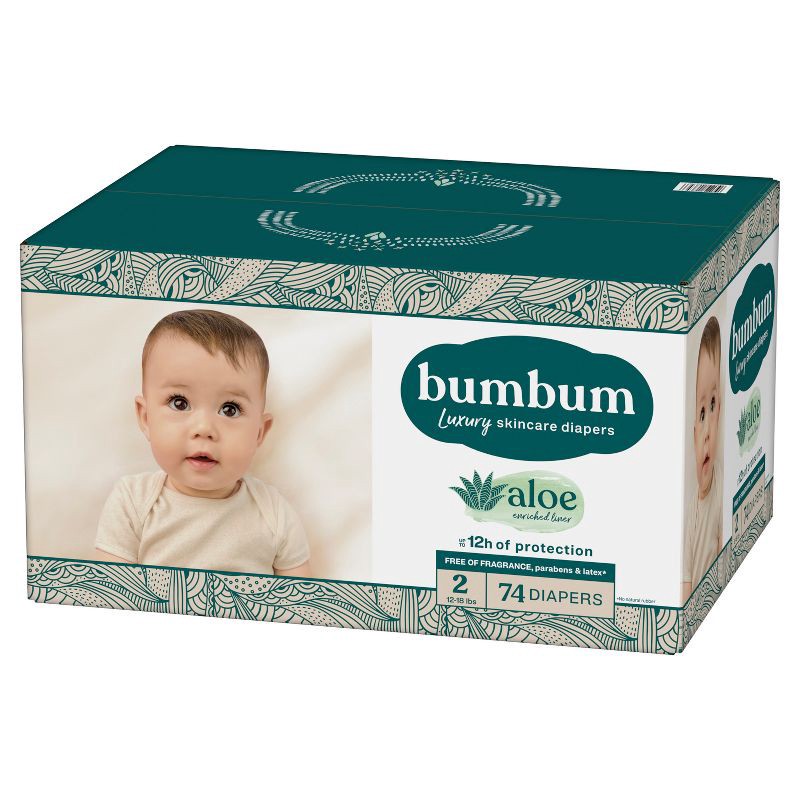 slide 13 of 14, bumbum Luxury Skincare Disposable Diapers - Size 2 - 74ct, 2 x 74 ct