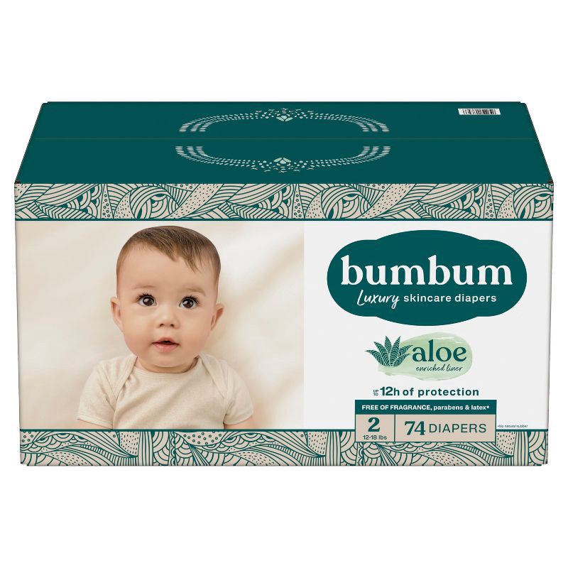 slide 14 of 14, bumbum Luxury Skincare Disposable Diapers - Size 2 - 74ct, 2 x 74 ct