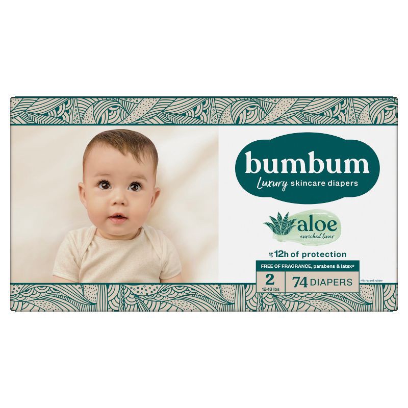 slide 11 of 14, bumbum Luxury Skincare Disposable Diapers - Size 2 - 74ct, 2 x 74 ct