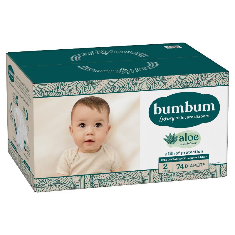 slide 12 of 14, bumbum Luxury Skincare Disposable Diapers - Size 2 - 74ct, 2 x 74 ct