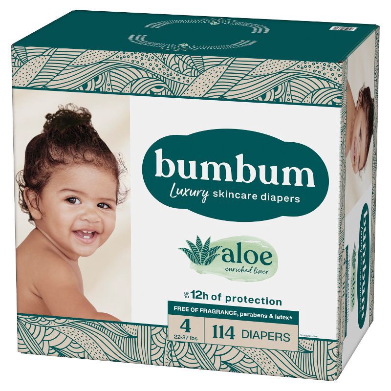 slide 13 of 14, bumbum Luxury Skincare Disposable Diapers - Size 4 - 114ct, 4 x 114 ct