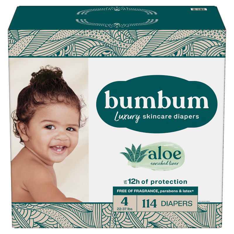 slide 14 of 14, bumbum Luxury Skincare Disposable Diapers - Size 4 - 114ct, 4 x 114 ct