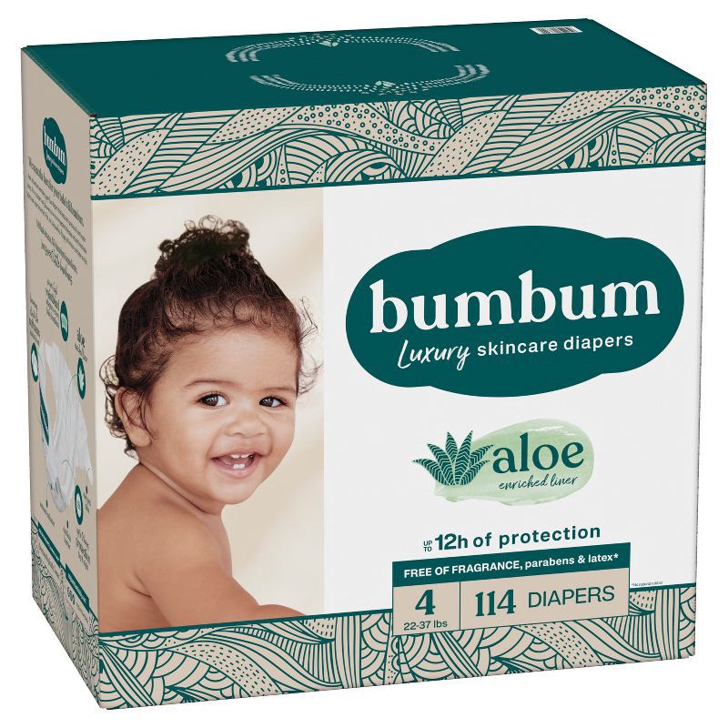 slide 12 of 14, bumbum Luxury Skincare Disposable Diapers - Size 4 - 114ct, 4 x 114 ct