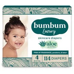 bumbum Luxury Skincare Disposable Diapers - Size 4 - 114ct: For 22-37 lbs, Polypropylene & Spandex
