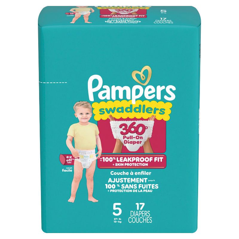 slide 15 of 15, Pampers Swaddlers 360 Disposable Diapers - Size 5 - 17ct, 5 x 17 ct