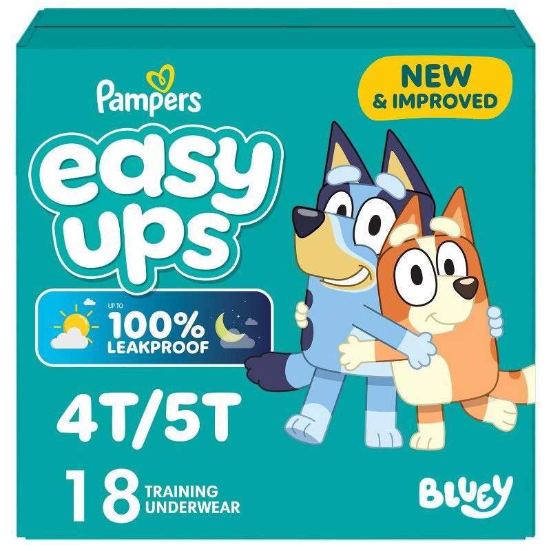 slide 1 of 16, Pampers Easy Ups Bluey Training Underwear - Size 4T-5T -18ct: All-Night Protection Zone, Easy-Open Sides, Disposable, 18 ct