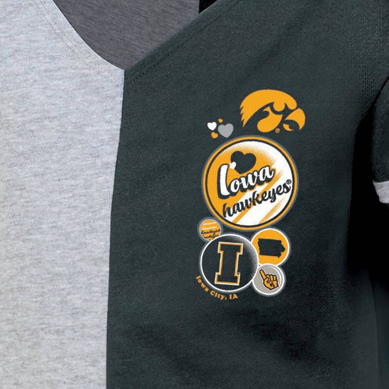 slide 3 of 3, NCAA Iowa Hawkeyes Girls' Colorblock Patch T-Shirt - XL: Relaxed Fit, V Neck, Short Sleeve, 1 ct
