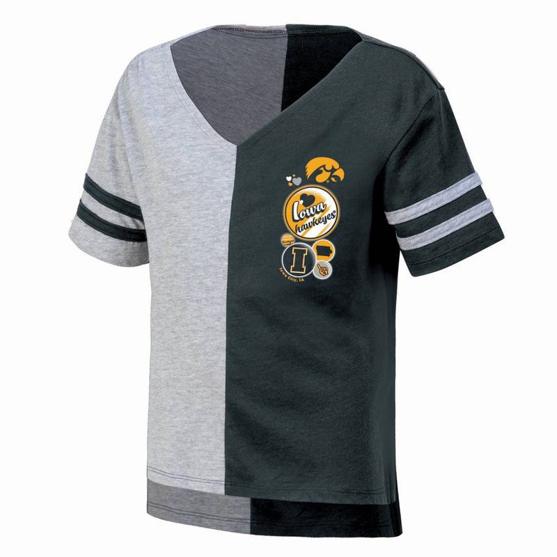 slide 1 of 3, NCAA Iowa Hawkeyes Girls' Colorblock Patch T-Shirt - XL: Relaxed Fit, V Neck, Short Sleeve, 1 ct