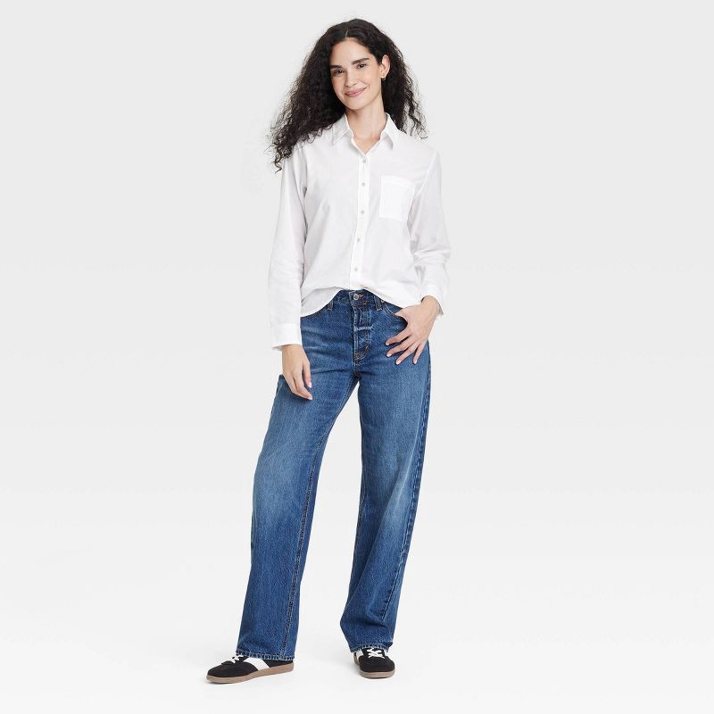 slide 3 of 3, Women's Long Sleeve Collared Neck Button-Down Shirt - Universal Thread™ White XL: Relaxed Fit, Lightweight Cotton, 1 ct