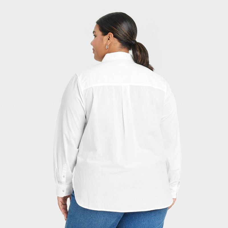 slide 2 of 3, Women's Long Sleeve Collared Neck Button-Down Shirt - Universal Thread™ White XXL: Relaxed Fit, Patch Pocket, Voile, 1 ct