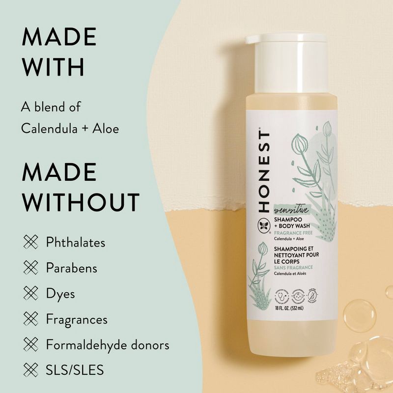 slide 3 of 6, The Honest Company Sensitive Shampoo + Body Wash - Fragrance Free - 18 fl oz, 18 fl oz