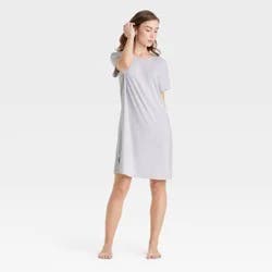 Women's Cloud Knit Pajama T-Shirt Dress - Auden™ Gray Stripe M: Modal Spandex Jersey Nightgown