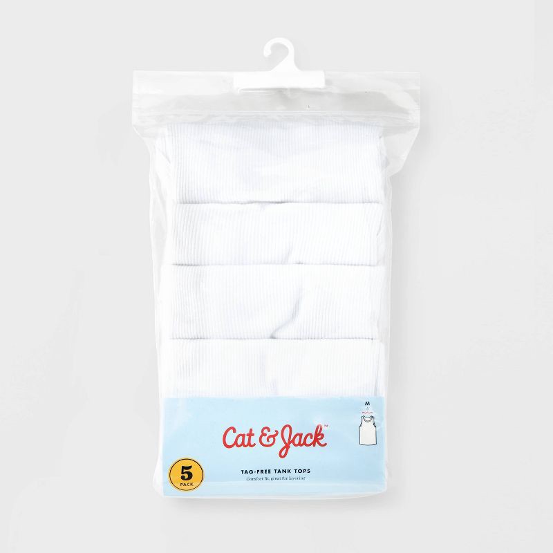slide 2 of 4, Boys' 5pk Tank Tops - Cat & Jack™ White XS: Recycled Polyester, Crew Neck, Sleeveless, 5 ct