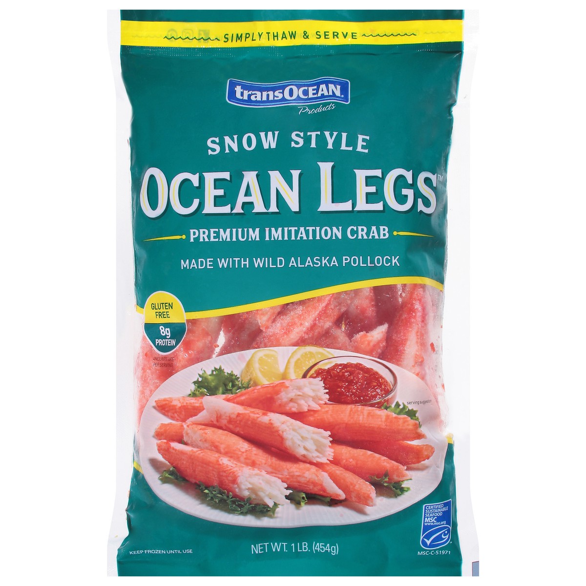 slide 1 of 13, Trans-Ocean Ocean Legs Snow Style Imitation Crab 1 lb, 1 lb