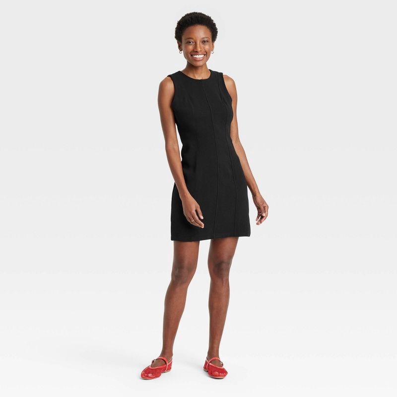 slide 1 of 3, Women's Mini Sheath Dress - A New Day™ Black 2: Recycled Polyester, Sleeveless, Crew Neck, Side Zipper, 1 ct